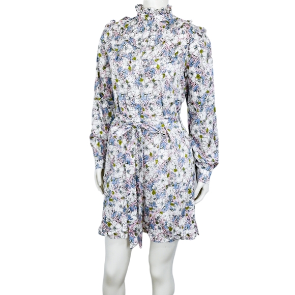 S MODCLOTH 100% Cotton Floral Prairie Ruffle Button Down Shirt Dress with Belt - Picture 2 of 5
